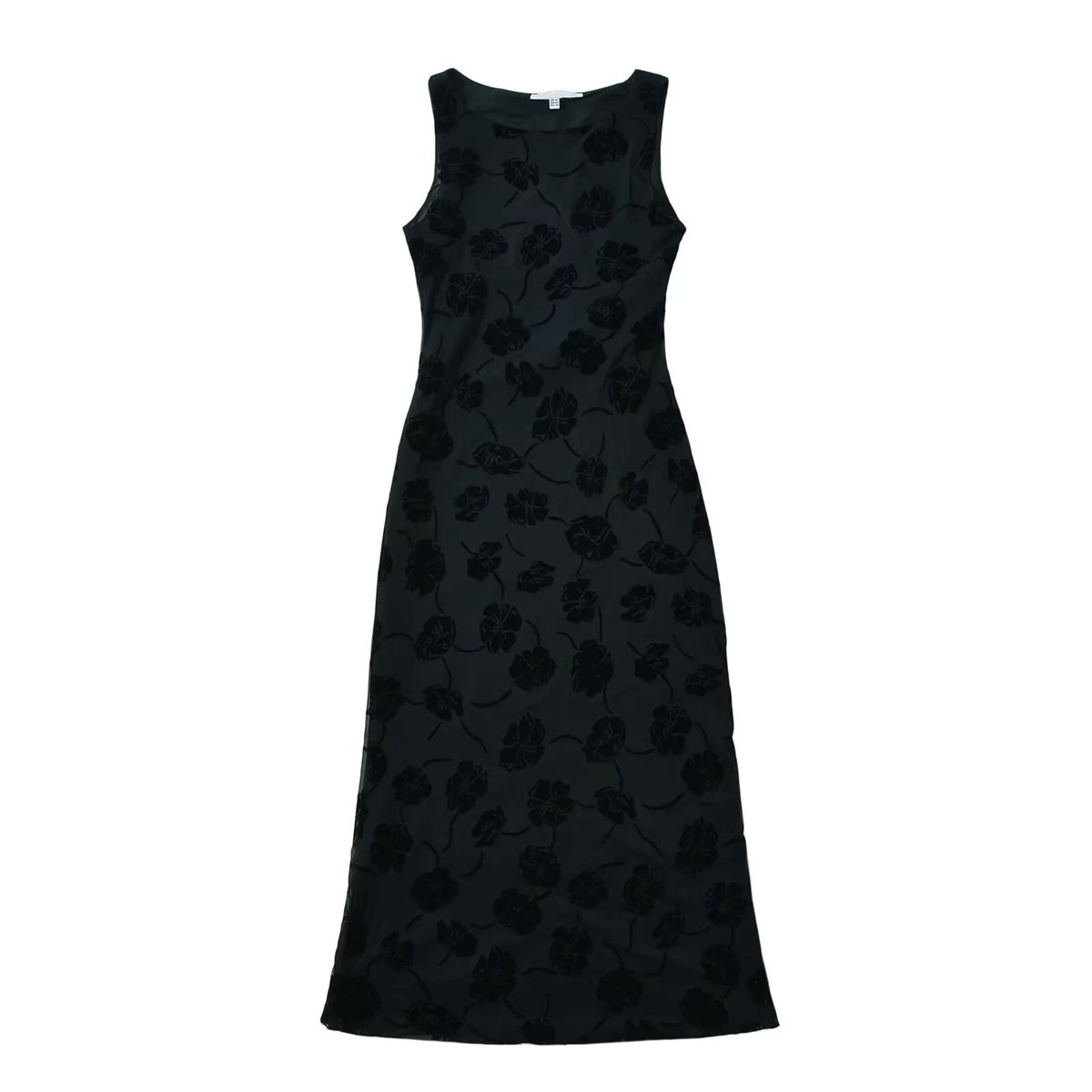 Chic Sleeveless Floral Mesh Midi Dress with Fit-and-Flare Silhouette