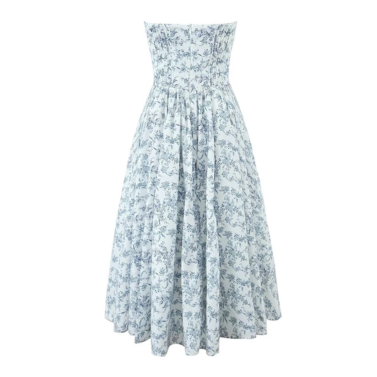 Elegant Floral Strapless Fit-and-Flare Dress for Summer Parties