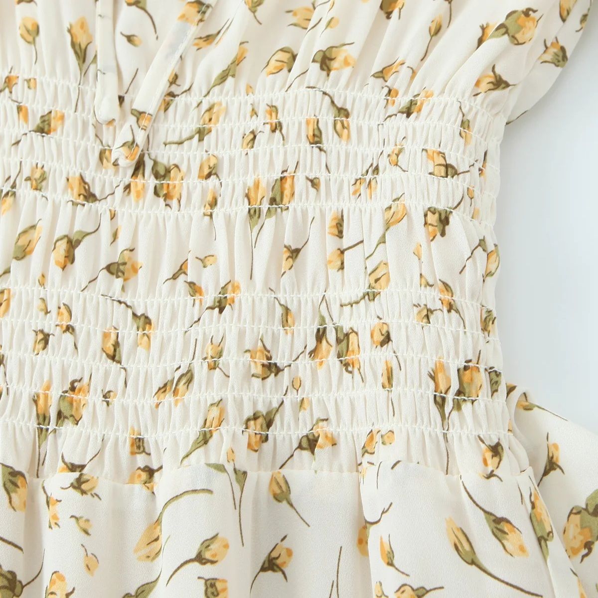 Floral Print A-Line Midi Dress with Square Neck and Waist