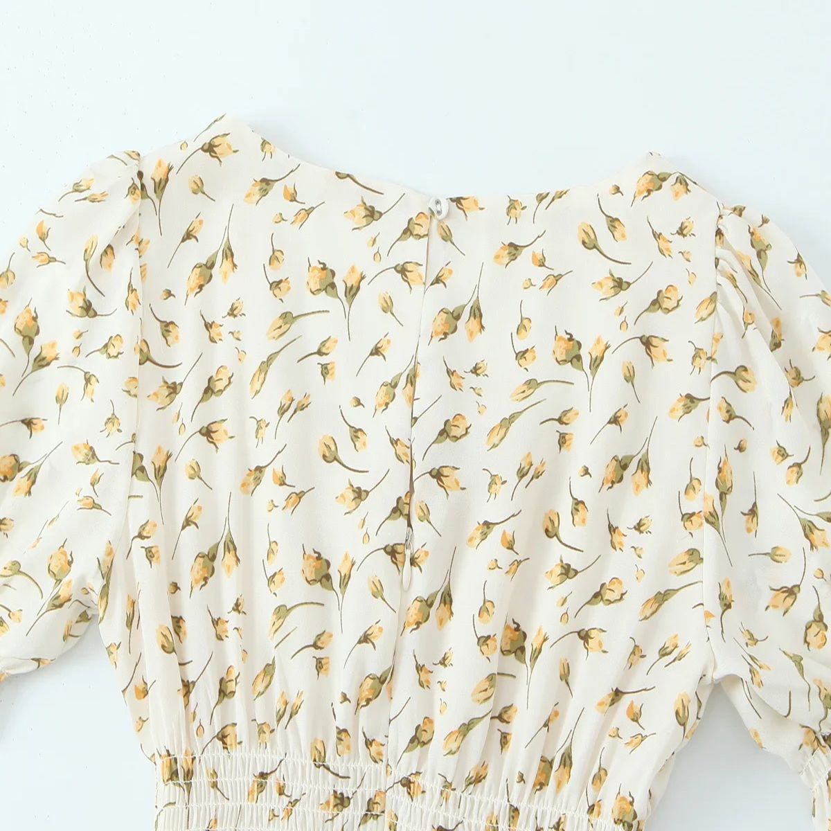 Floral Print A-Line Midi Dress with Square Neck and Waist