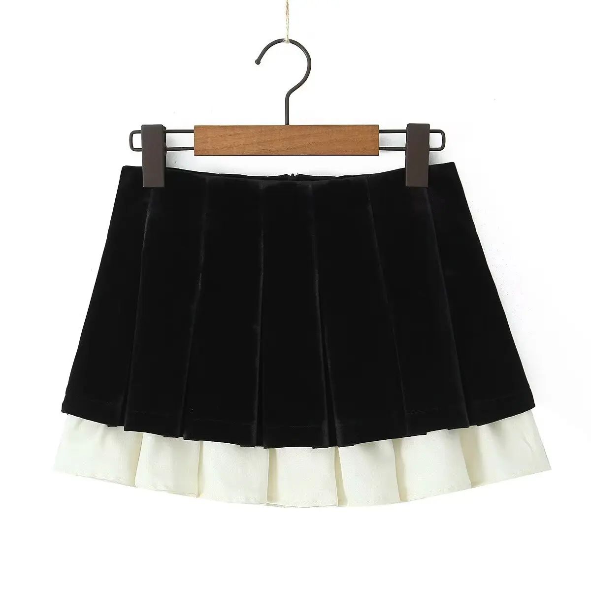 Chic Pleated Velvet Mini Skirt with Patchwork Detail Yenkye - Women's Mini Skirts