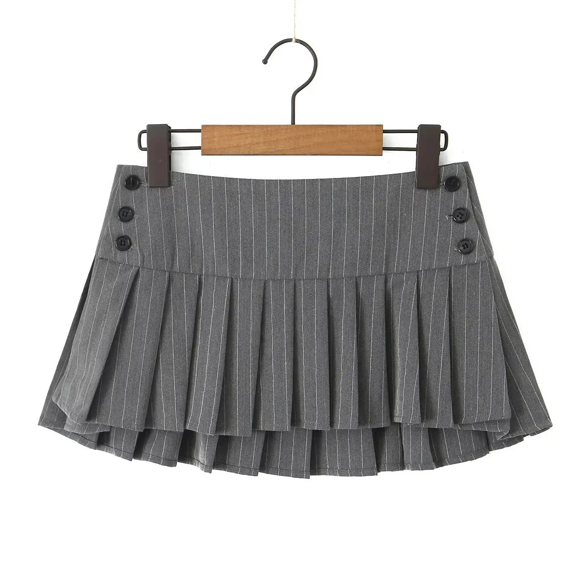 Chic Y2K Pinstripe Pleated Mini Skirt with Low Waist Yenkye - Women's Mini Skirts 7