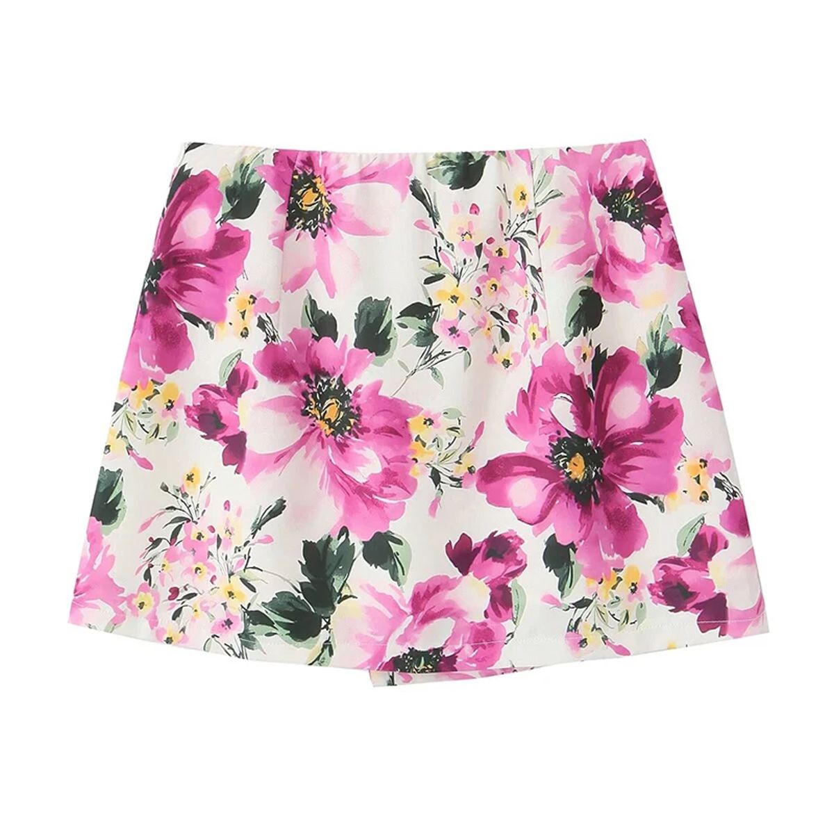 Vintage Boho Floral Mini Skirt with Asymmetrical Hemline