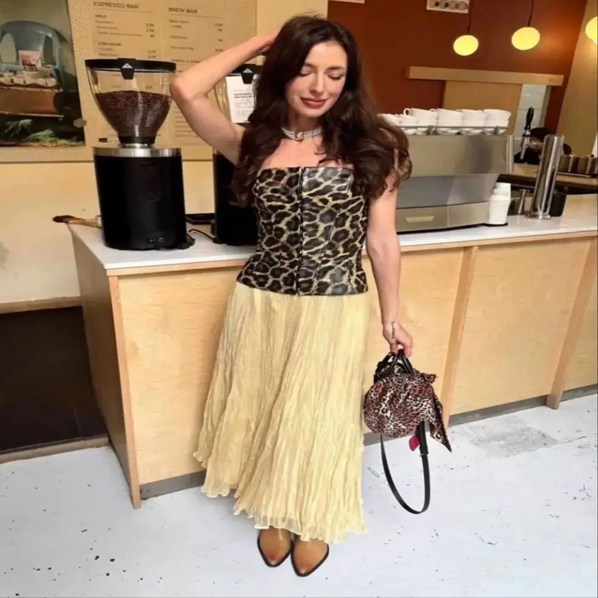 Women's Crinkle Effect Yellow Maxi Skirt with Asymmetrical Hem