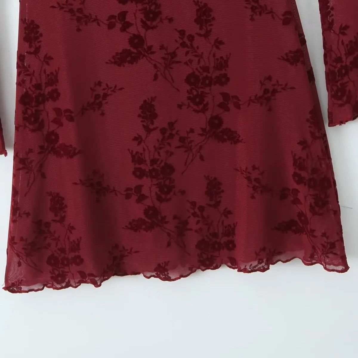 Vintage Flocking Flower Mesh Mini Dress with Flare Sleeves for Women Yenkye - Women's Mini Dresses 5