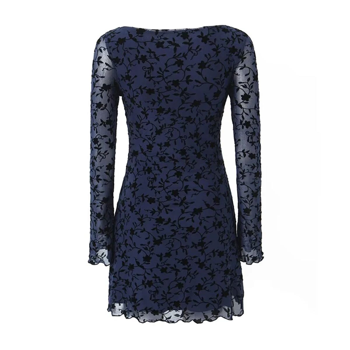 Elegant Autumn Floral Mesh Mini Dress with Long Sleeves Elegant Autumn Floral Mesh Mini Dress with Long Sleeves