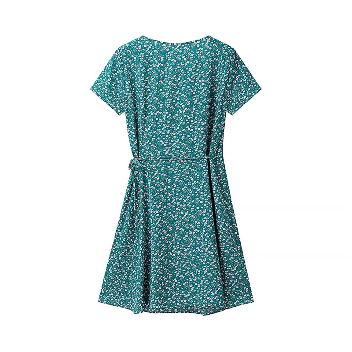 Women's Short Sleeve A-Line Mini Dress with Cross V-Neck