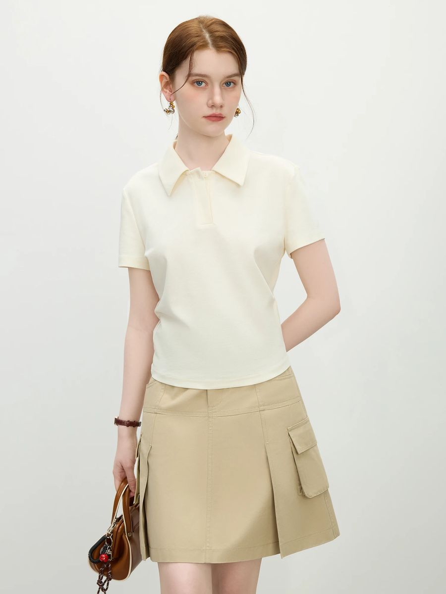 Women's Minimalist V-Neck Short-Sleeve Textured T-Shirt Fansilanen - Women's Polo T-Shirts 1