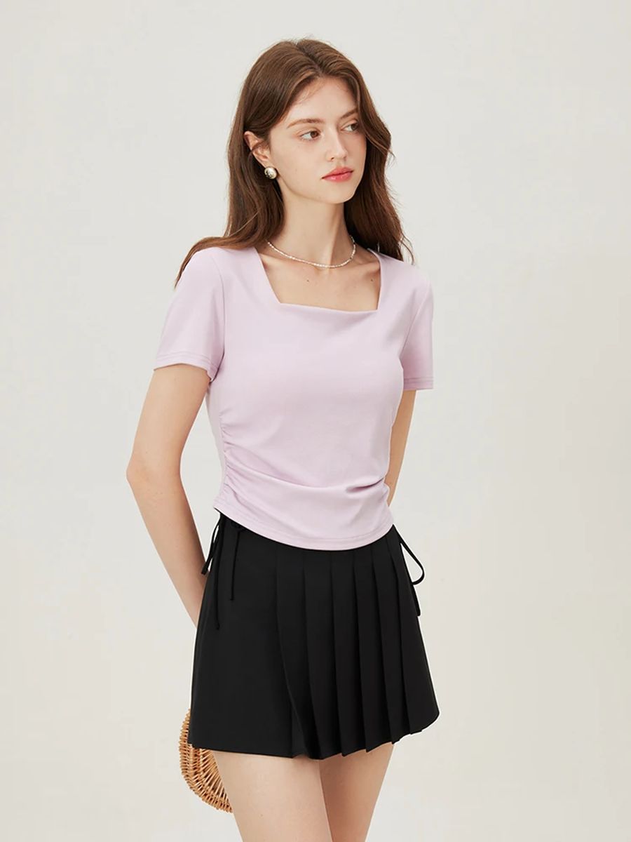 Women's Square Collar Short-Sleeve Elegant Summer T-Shirt