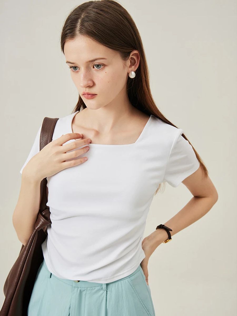 Women's Square Collar Short-Sleeve Elegant Summer T-Shirt