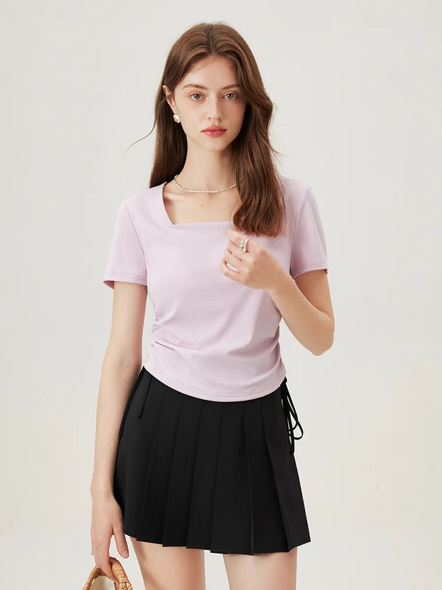 Women's Square Collar Short-Sleeve Elegant Summer T-Shirt