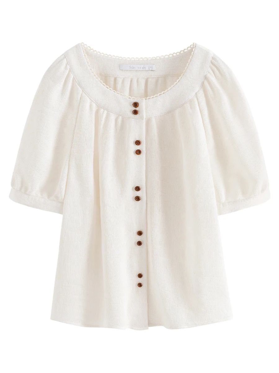 Women's O-Neck Raglan Sleeve Cotton Linen Blouse