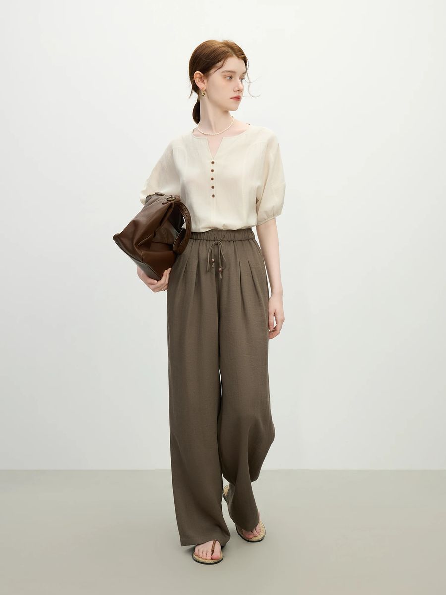 Summer Apricot Essential Minimalist Loose Fit Short-Sleeve Blouse