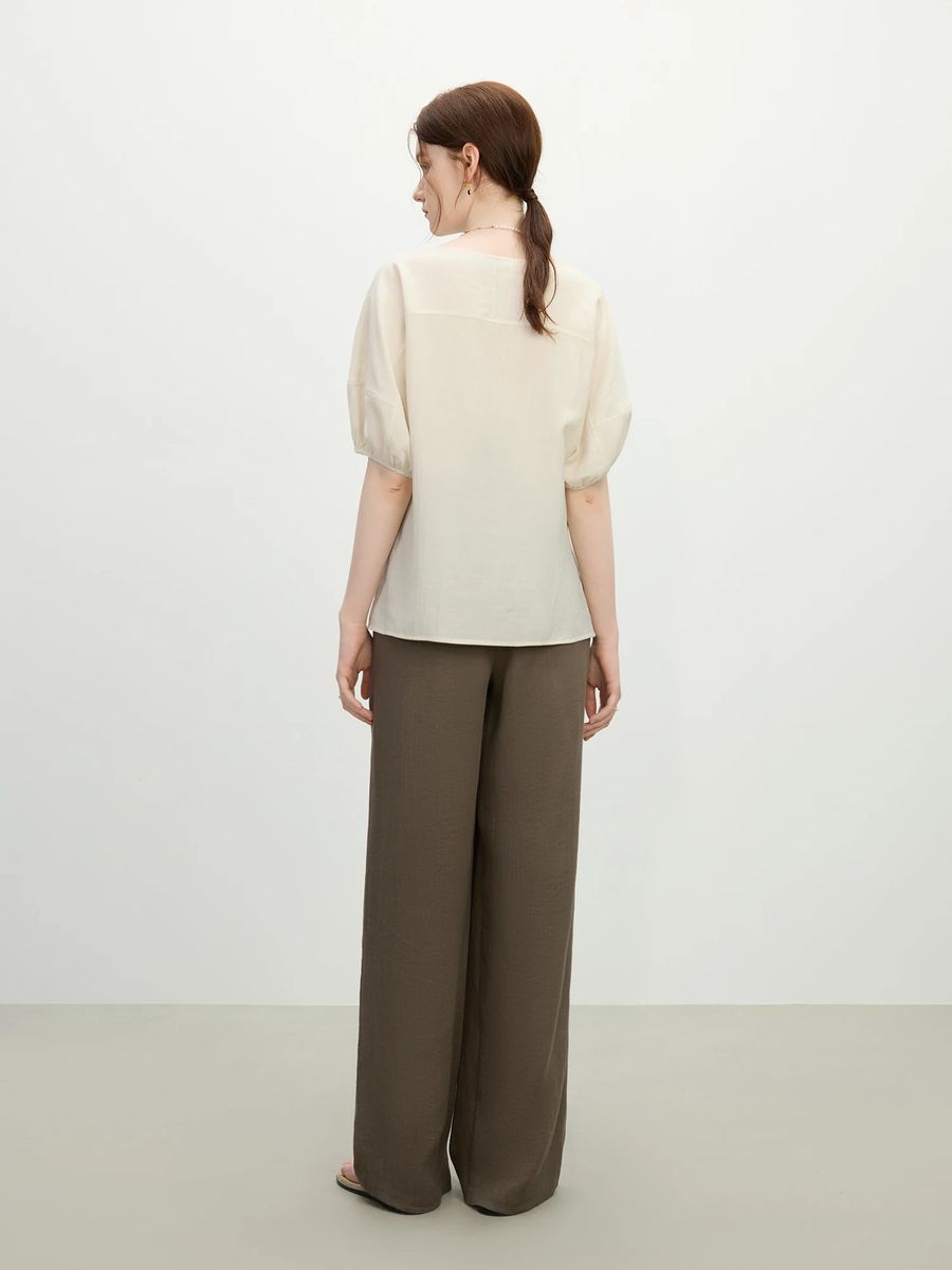 Summer Apricot Essential Minimalist Loose Fit Short-Sleeve Blouse