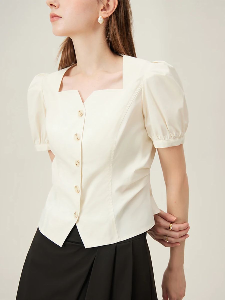 Women's Elegant Square Neck Puff Sleeve Summer Shirt