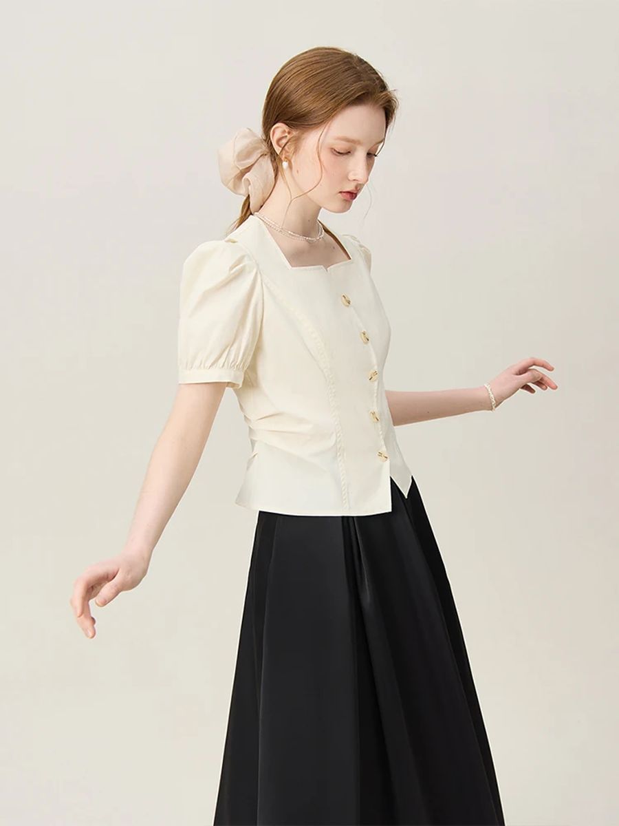 Women's Elegant Square Neck Puff Sleeve Summer Shirt