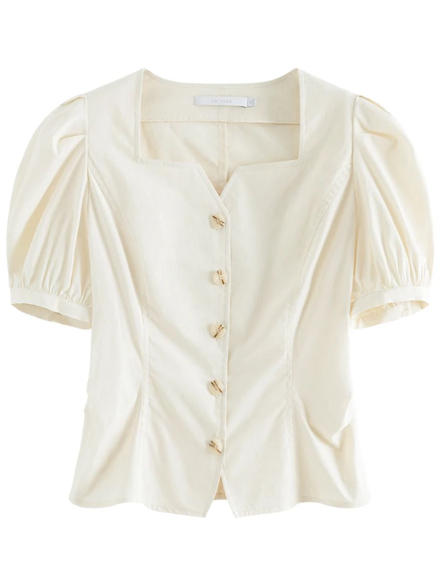 Women's Elegant Square Neck Puff Sleeve Summer Shirt