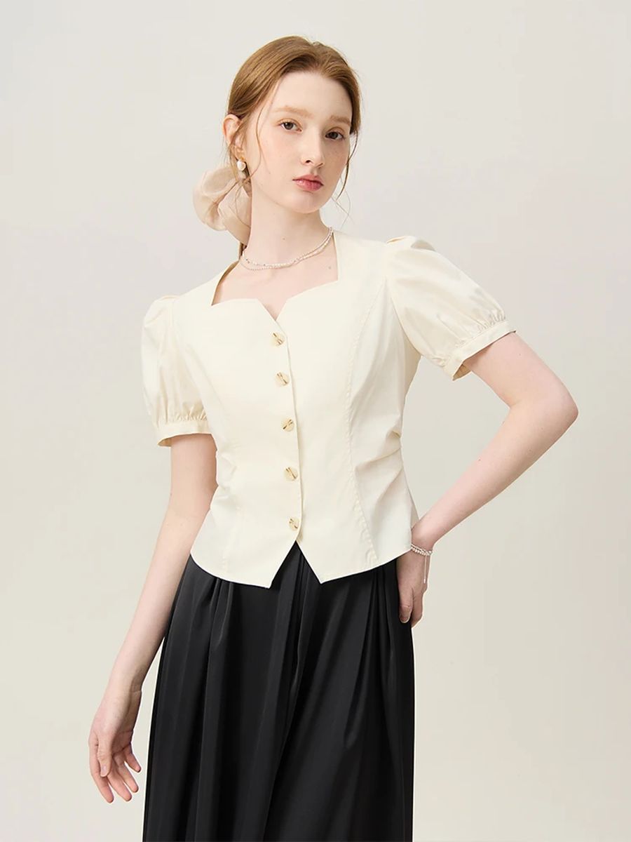 Women's Elegant Square Neck Puff Sleeve Summer Shirt
