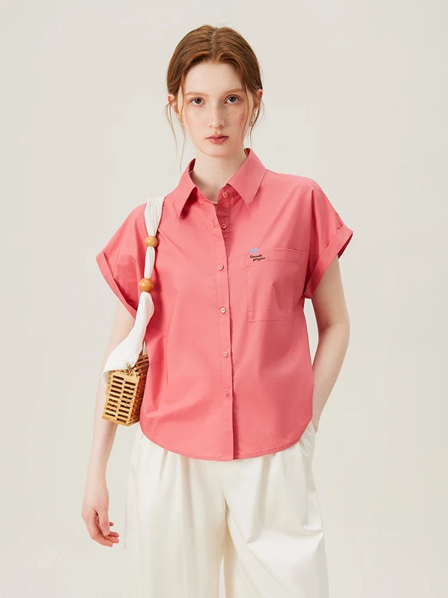 Women's Embroidered Polo Collar Short-Sleeve Cotton Shirt Fansilanen - Women's Shirts & Blouses