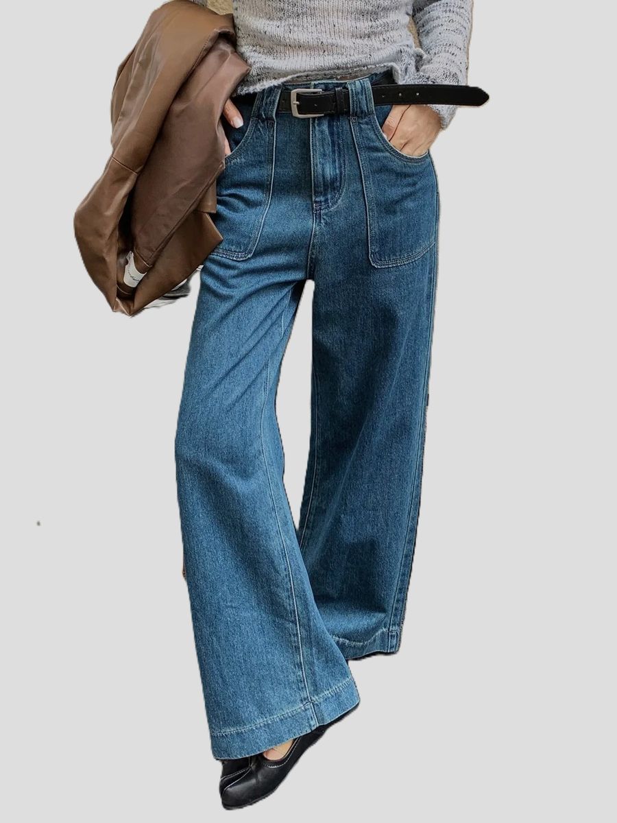 High Waist Wide Leg Blue Jeans for Women Vintage Casual Style Gjbd - Women's Wide Leg Jeans