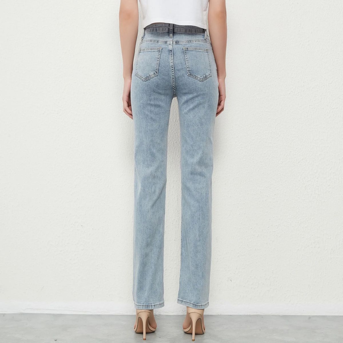 Elastic Straight Pencil Jeans for Women Vintage Mid Waist Denim