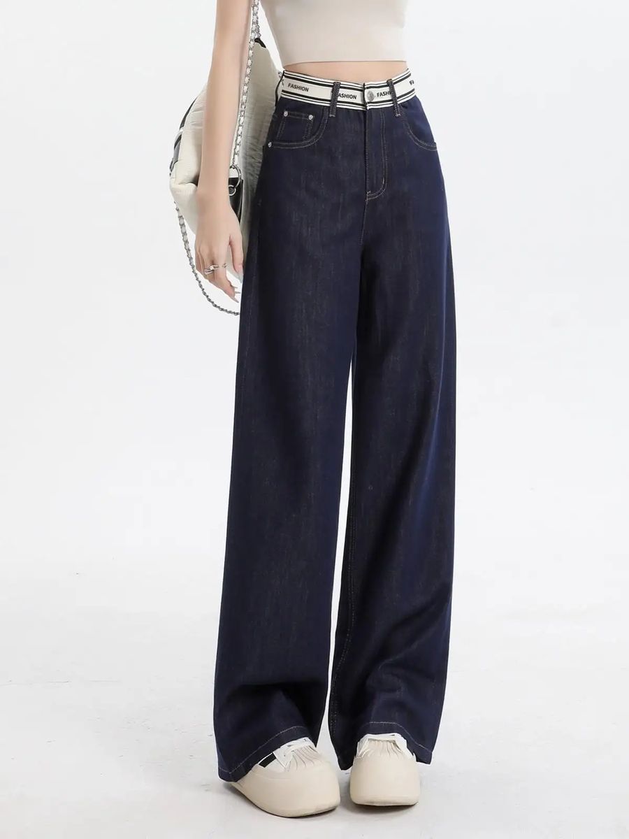 High Waist Wide Leg Straight Jeans for Women Soft Vintage Denim
