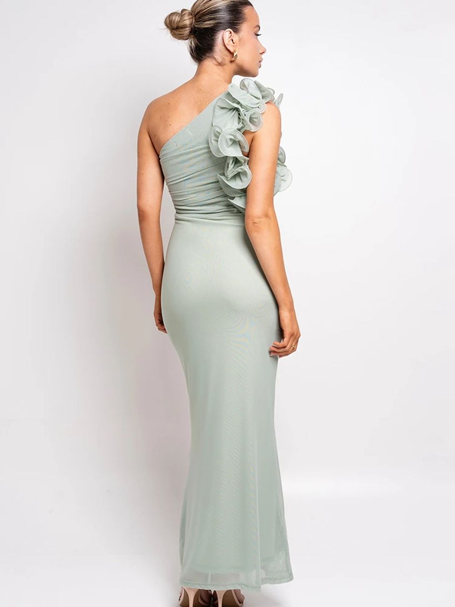 One-Shoulder Ruffle Maxi Dress with Hollow-Out Ruched Detail Julissa Mo - Women's Maxi Dresses 2