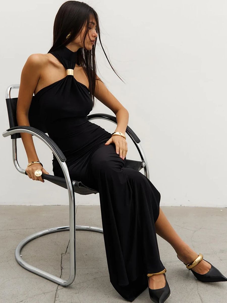 high slit turtleneck dress Turtleneck Denim Dress – Trendy High-Slit Tunic main image 0