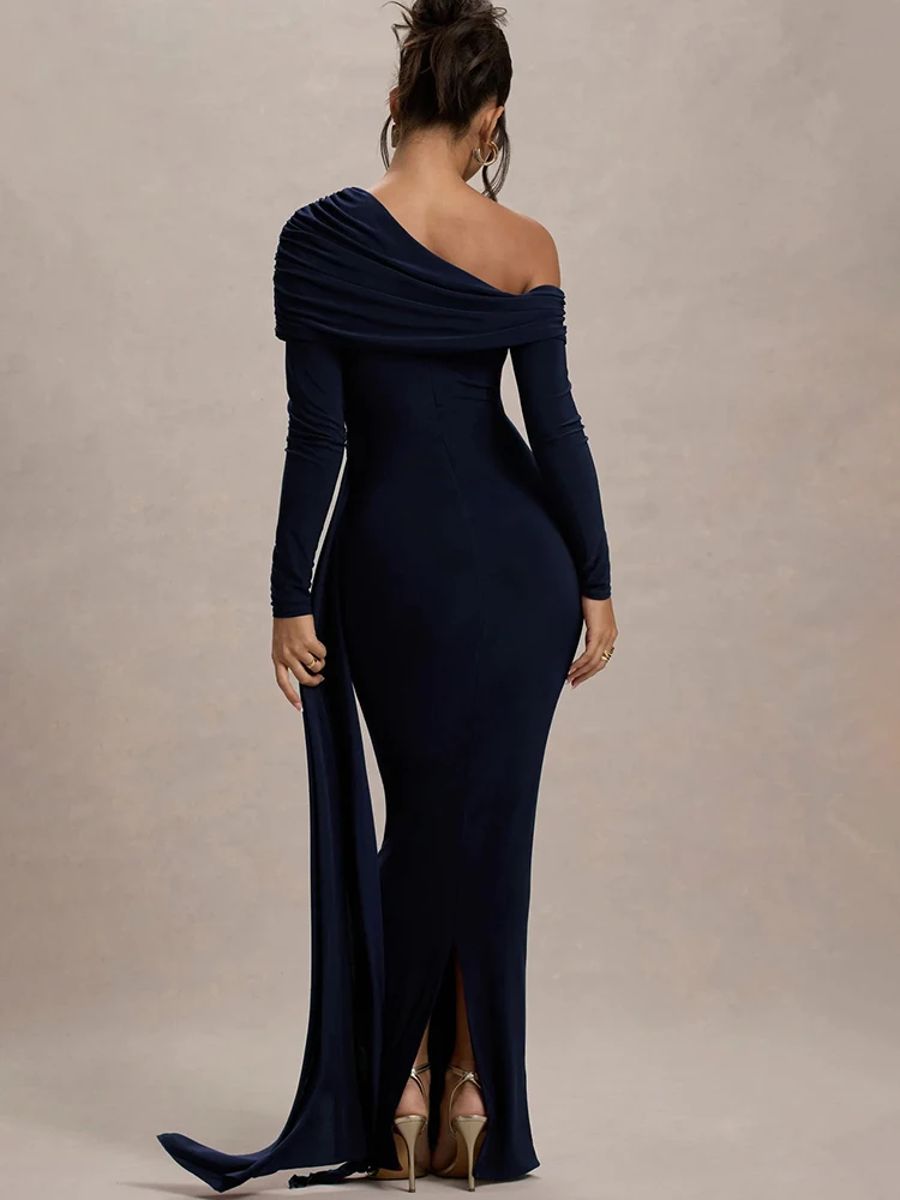 Elegant One Shoulder Long Sleeve Bodycon Evening Dress