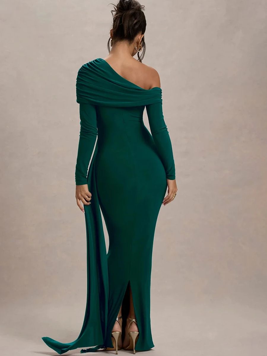 Elegant One Shoulder Long Sleeve Bodycon Evening Dress