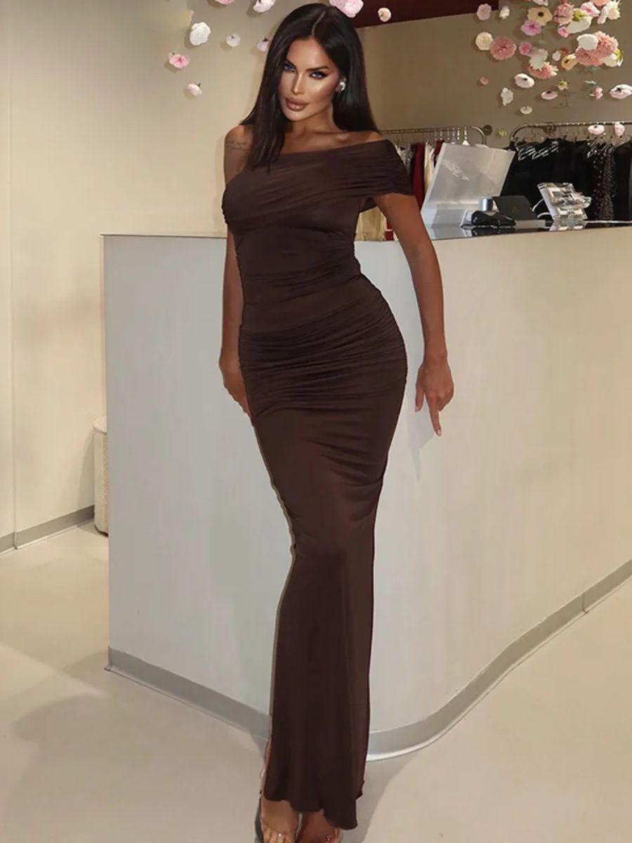 Elegant One-Shoulder Maxi Dress with Side Split Detail Mozision - Women's Maxi Dresses 2