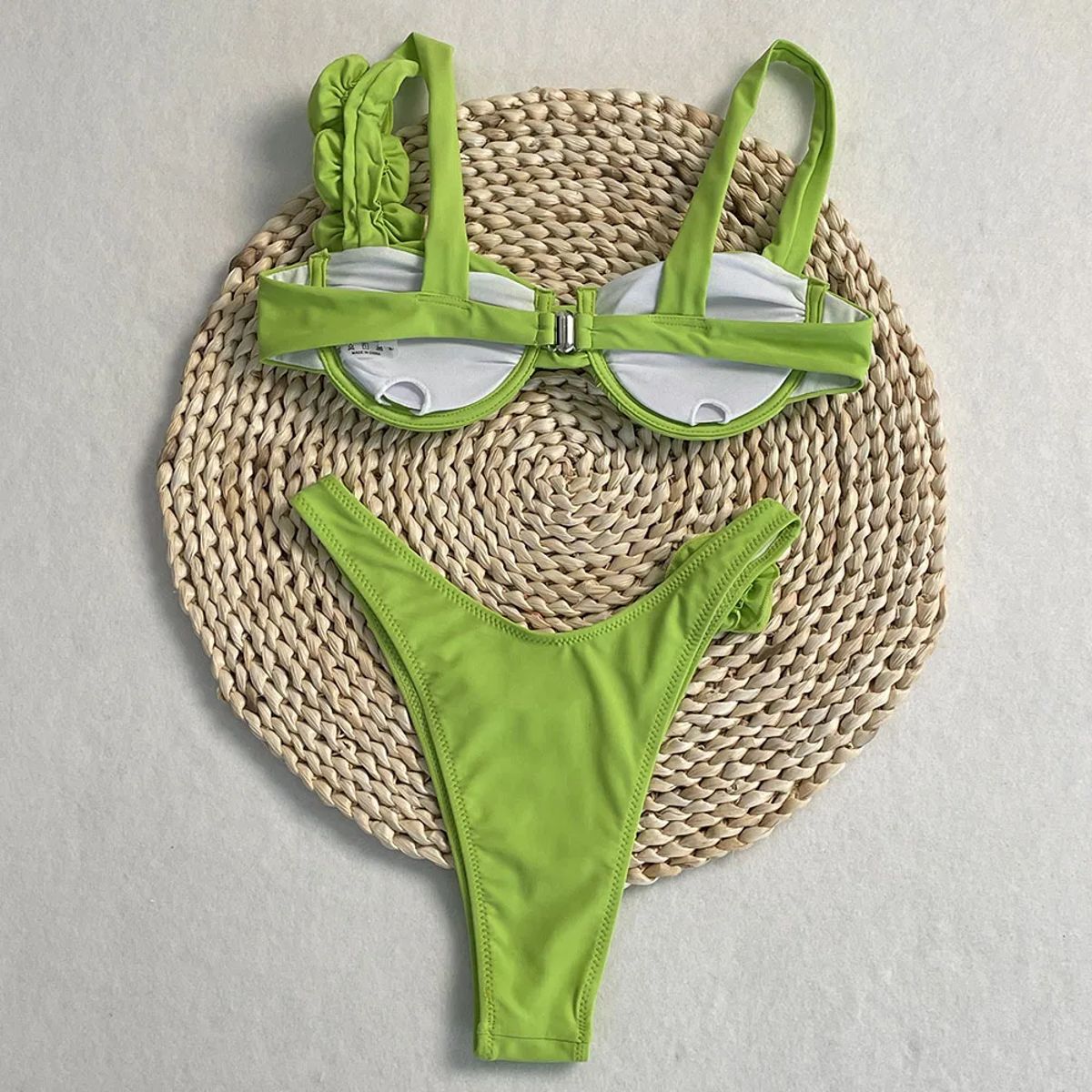 Bold Thong Bikini Set with 3D Floral Embellishments Bold Thong Bikini Set with 3D Floral Embellishments