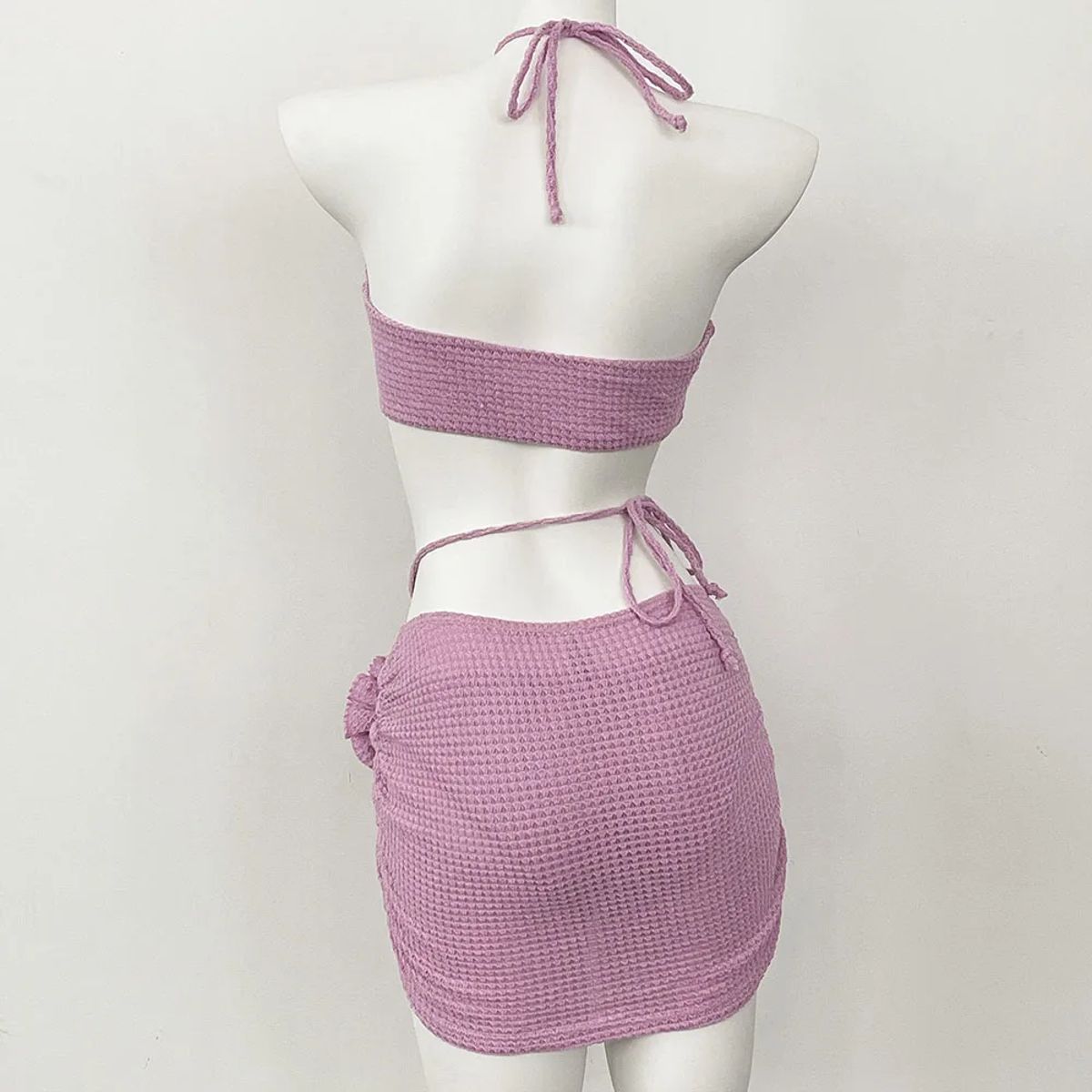 3-Piece High Cut Bikini Set with 3D Floral Accents