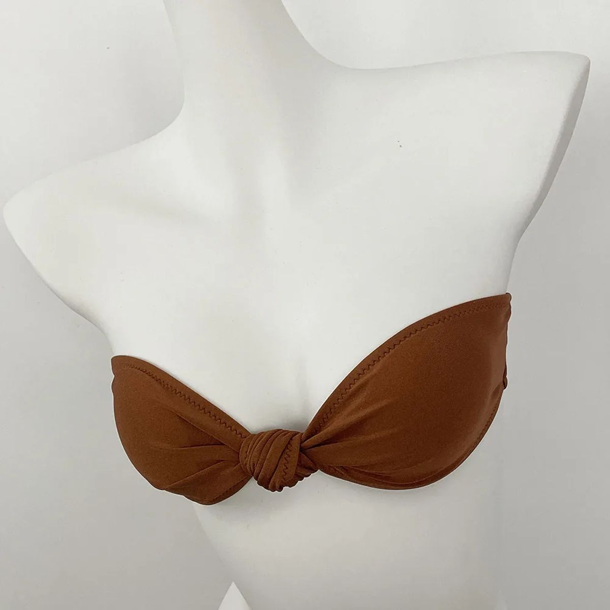 Strapless Thong Bikini Set with Knotted Detail and Bandeau Top