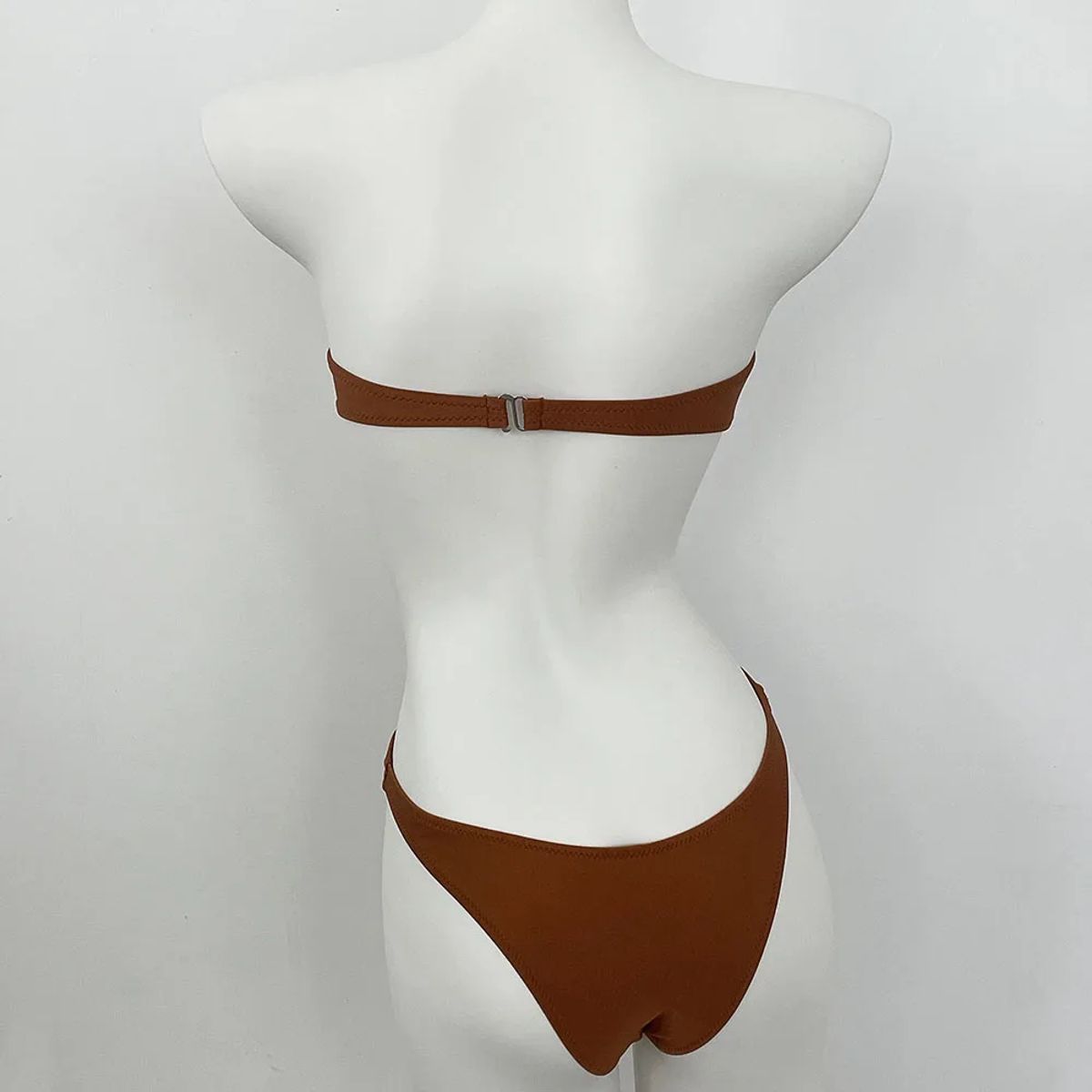 Strapless Thong Bikini Set with Knotted Detail and Bandeau Top
