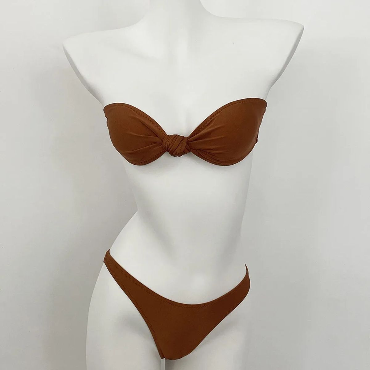 Strapless Thong Bikini Set with Knotted Detail and Bandeau Top