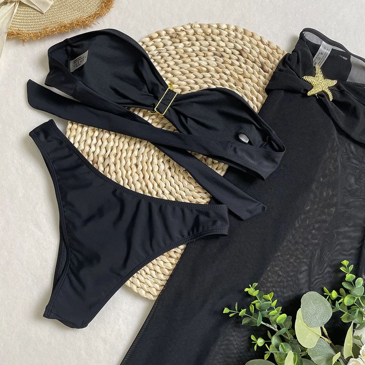 Strapless Bikini Set with Sheer Skirt Cover-Up Included