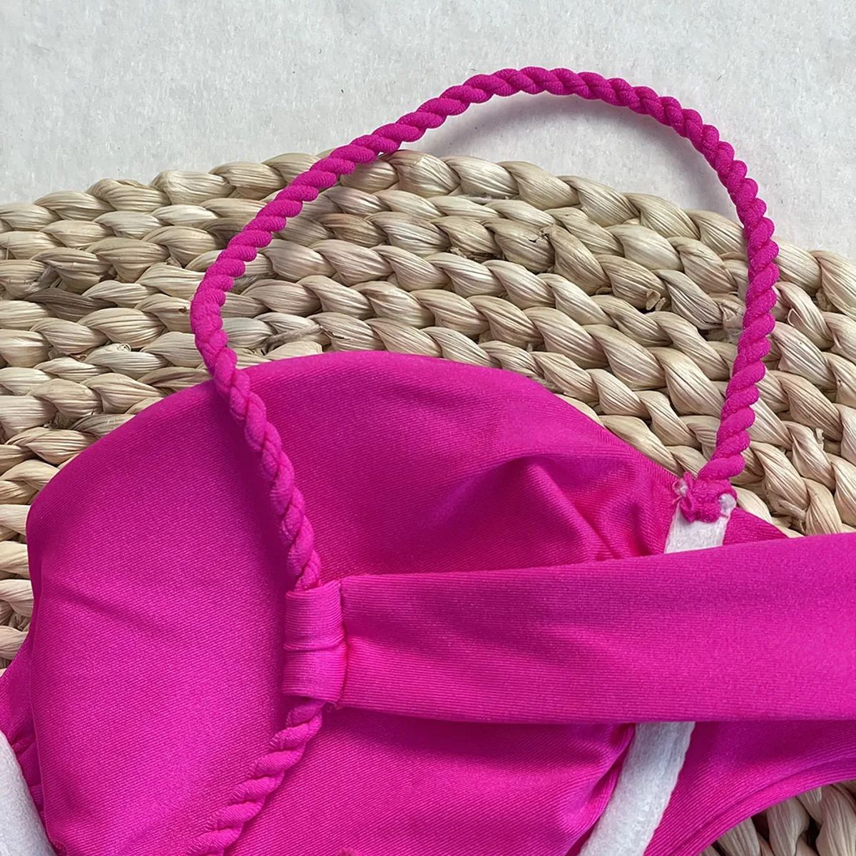 Solid Push-Up Bikini Set with Low Waist Thong Bottoms