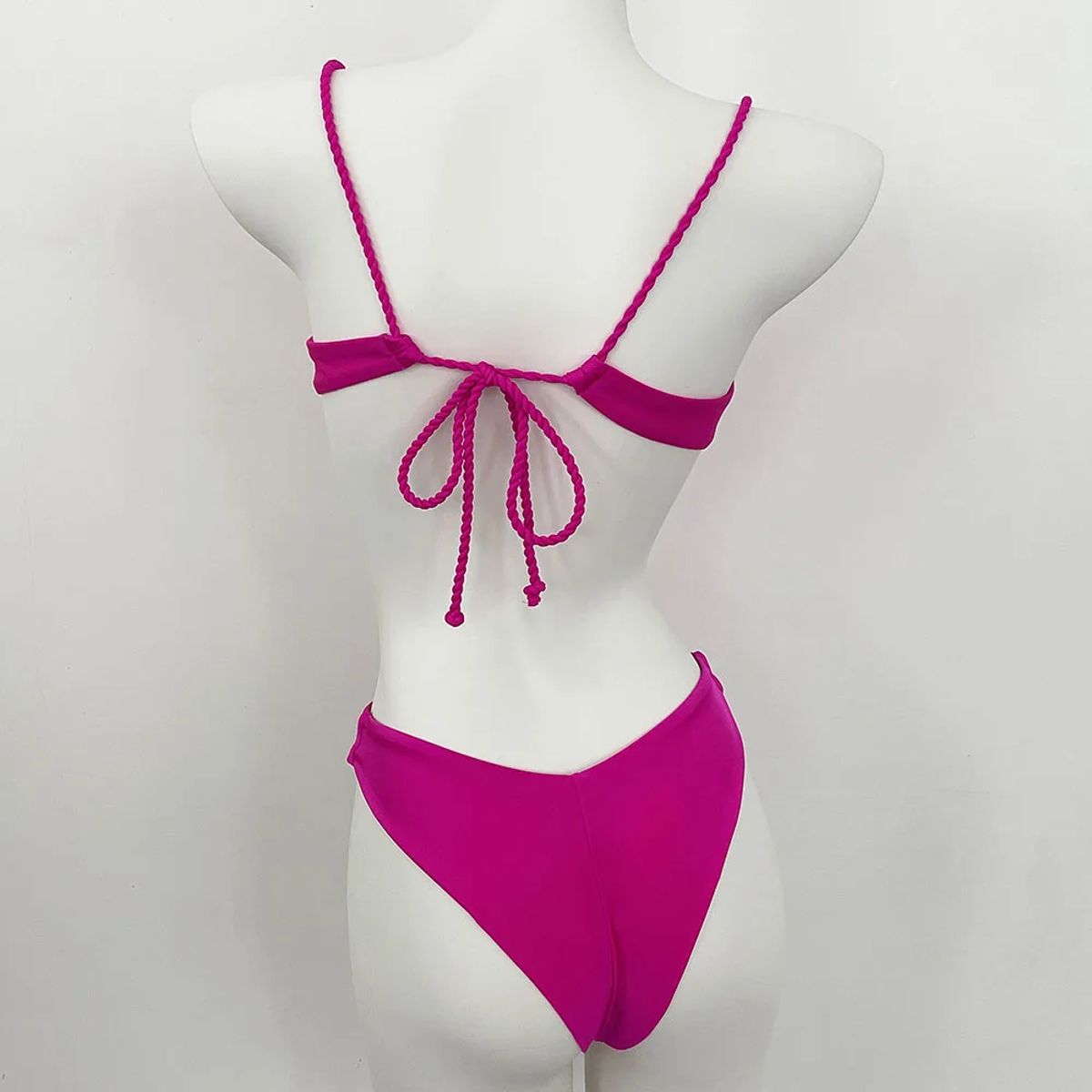 Solid Push-Up Bikini Set with Low Waist Thong Bottoms