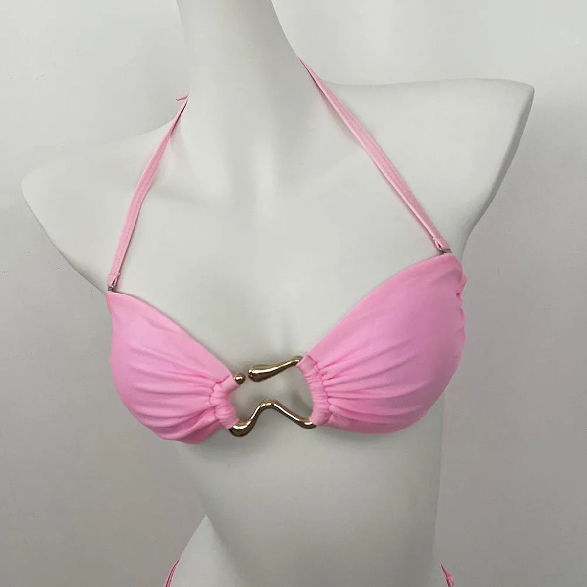 Adjustable Thong Bikini Set with Halter Neck and Ring Detail