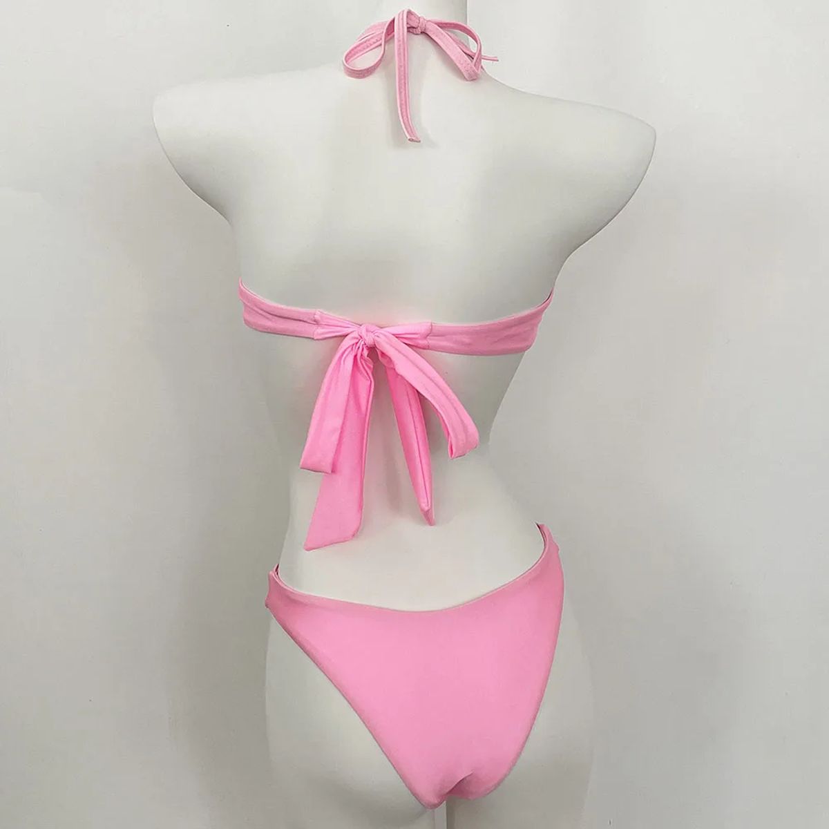 Adjustable Thong Bikini Set with Halter Neck and Ring Detail