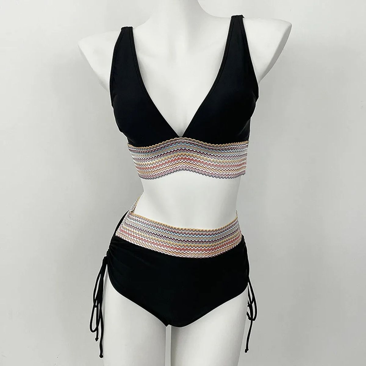 High Waist Bikini Set with Brazilian Bottoms and String Neck
