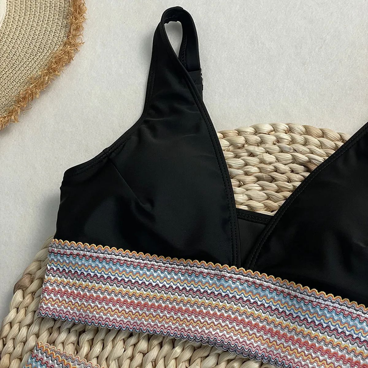 High Waist Bikini Set with Brazilian Bottoms and String Neck