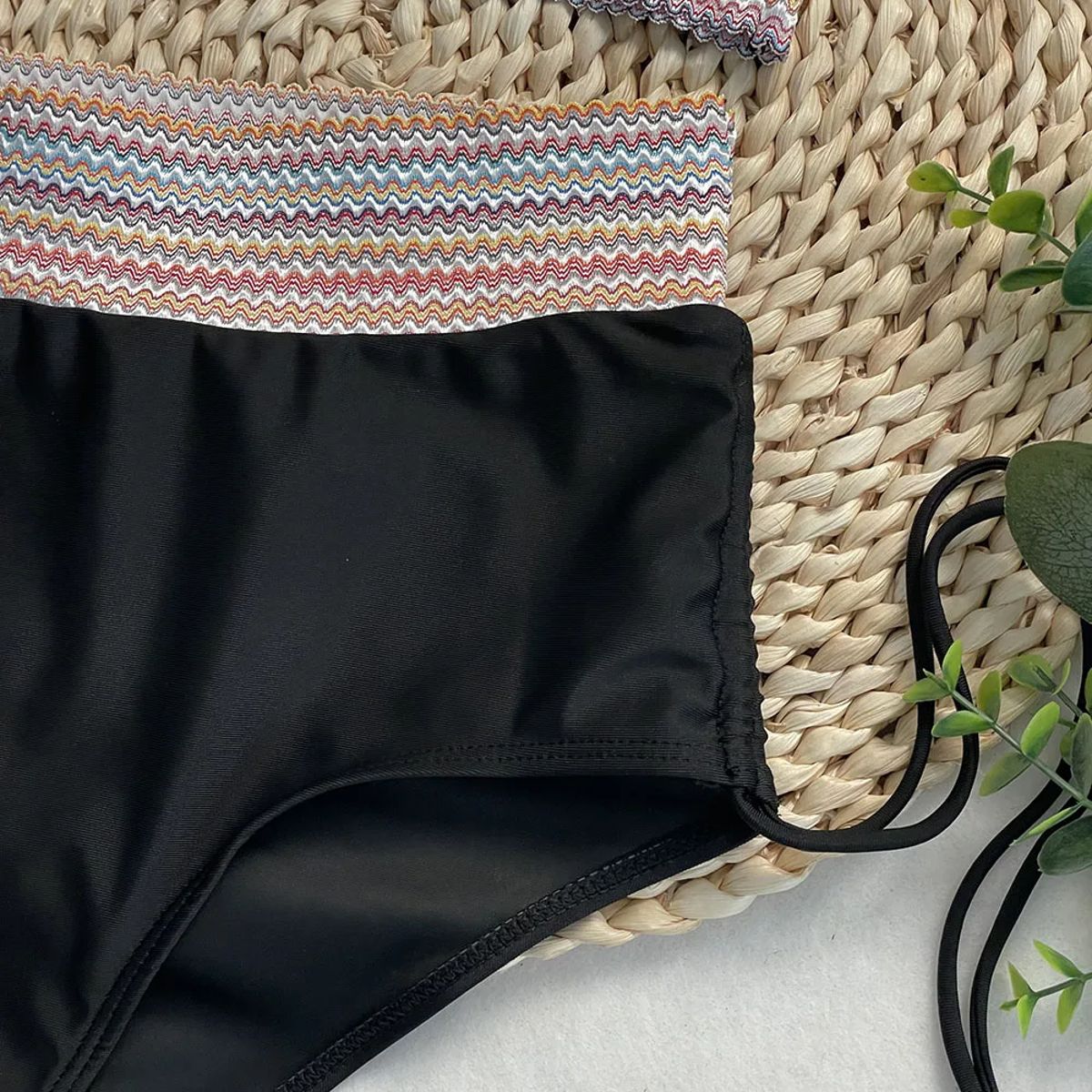 High Waist Bikini Set with Brazilian Bottoms and String Neck