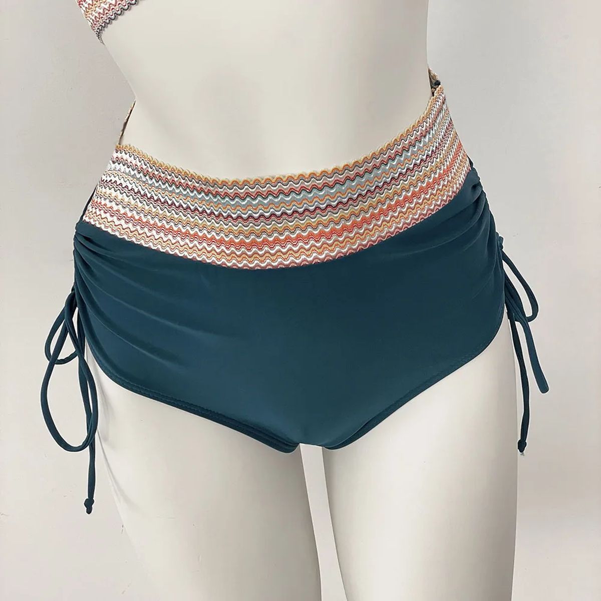 Rainbow Strap High Waist Bikini Set with Deep V Neck