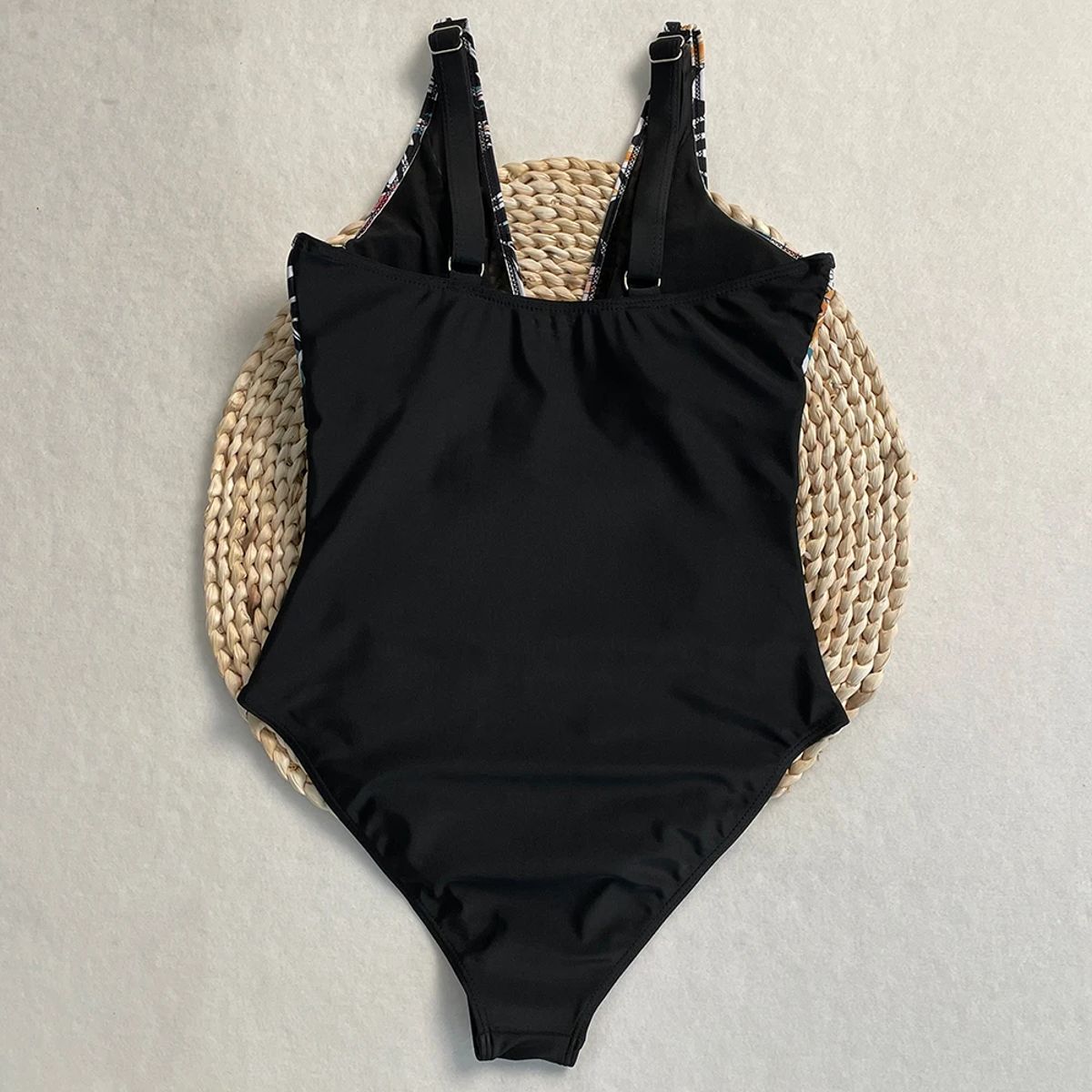 Deep V-Neck One-Piece Swimsuit with Mesh and High Waist
