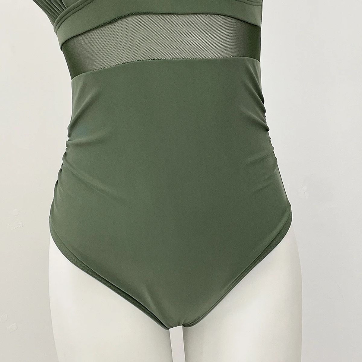 Deep V-Neck One-Piece Swimsuit with Mesh and High Waist