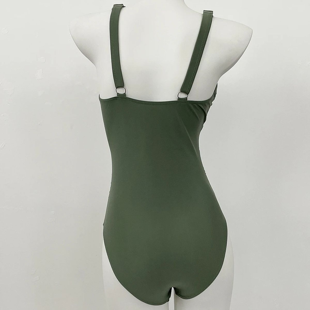 Deep V-Neck One-Piece Swimsuit with Mesh and High Waist