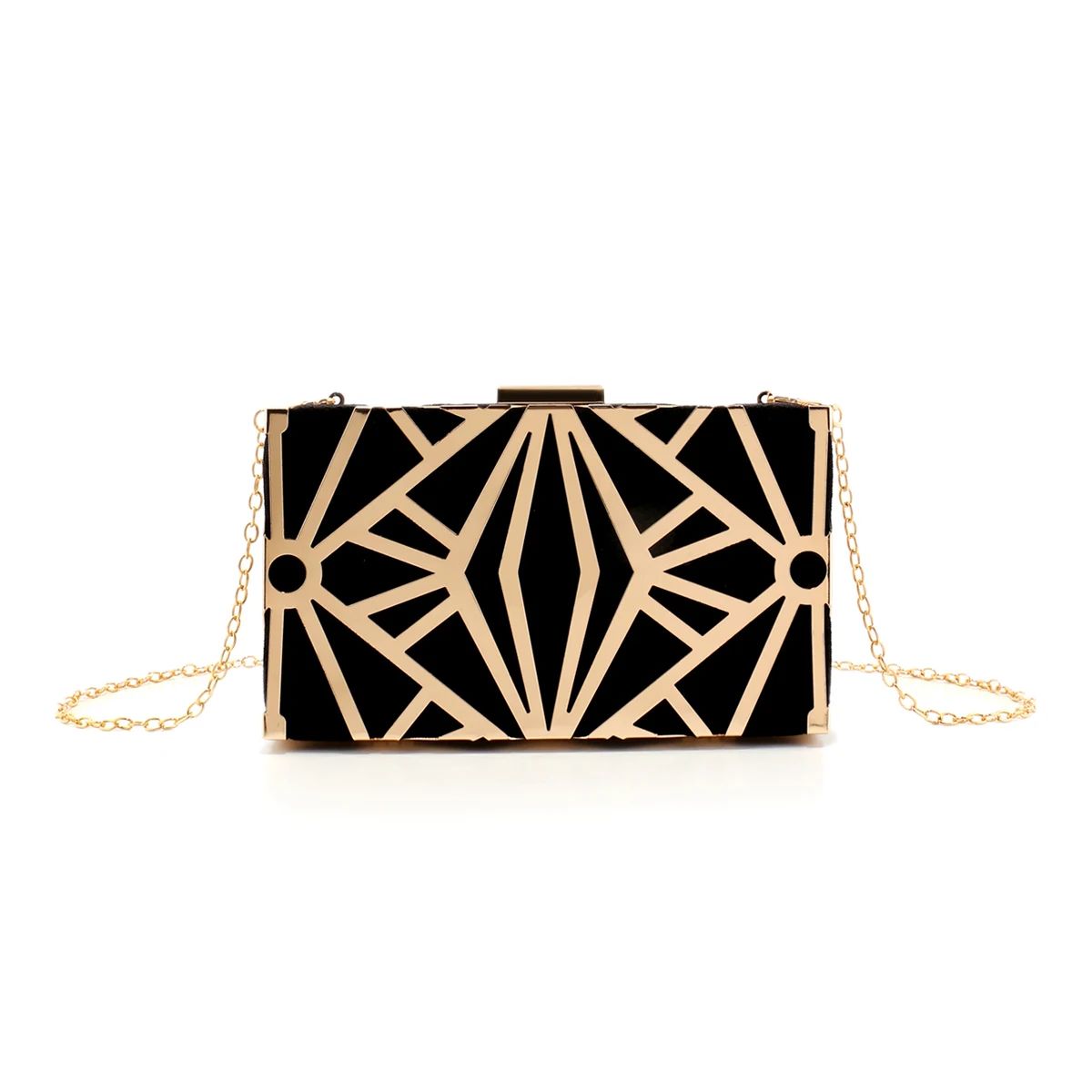 Hollow Out Glitter Clutch with Chain Strap for Evening Events