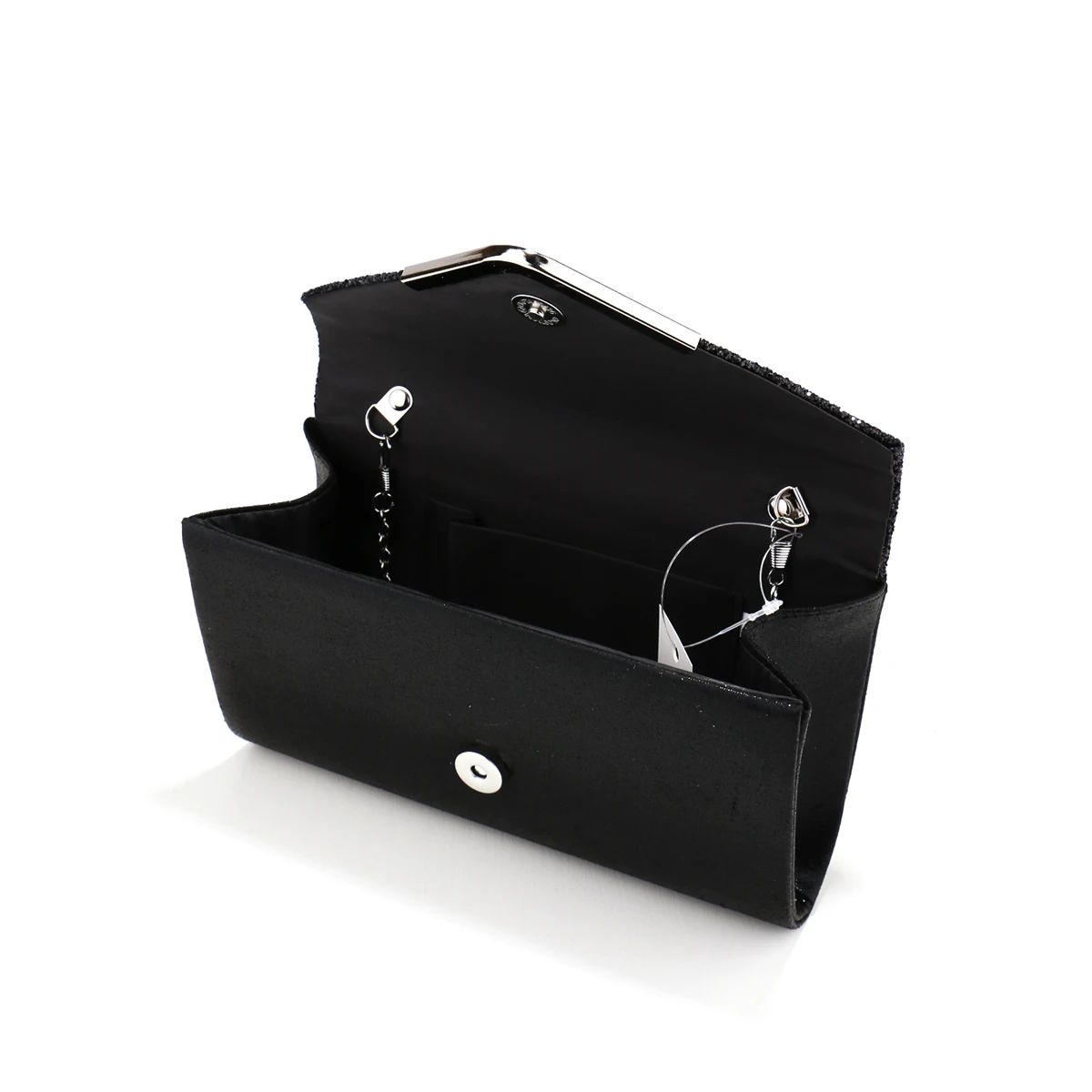 Silver Glitter Envelope Clutch with V Design and Chain Strap Sekusa - Women's Clutch Bags 4